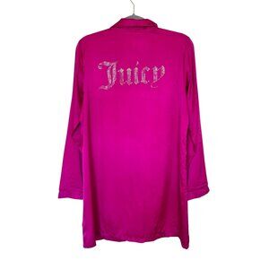 Juicy Couture Pink Satin Button-Up Sleep Shirt Rhinestone Juicy Logo Medium